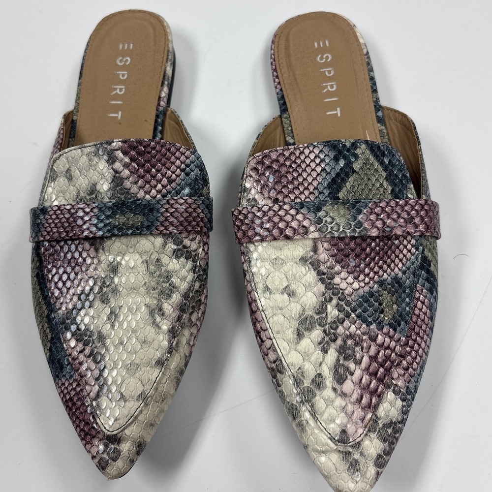 Esprit Jade-E Multicolor Snakeskin Embossed Pointed Toe Mules Size 8.5M